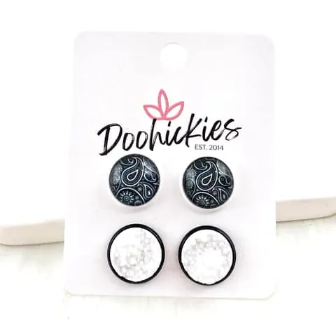 Black and White Paisley Earrings