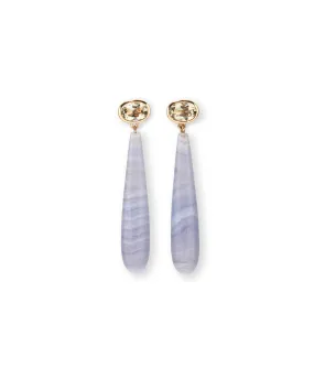 14k Gold Drop Earrings with Green Amethyst & Blue Lace Agate