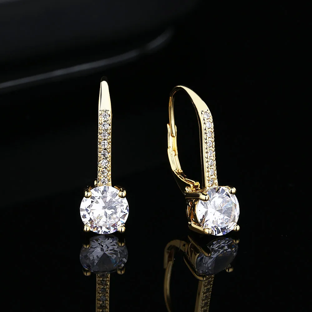 Sparkling Crystal 14K Gold Studded Leverback Earring