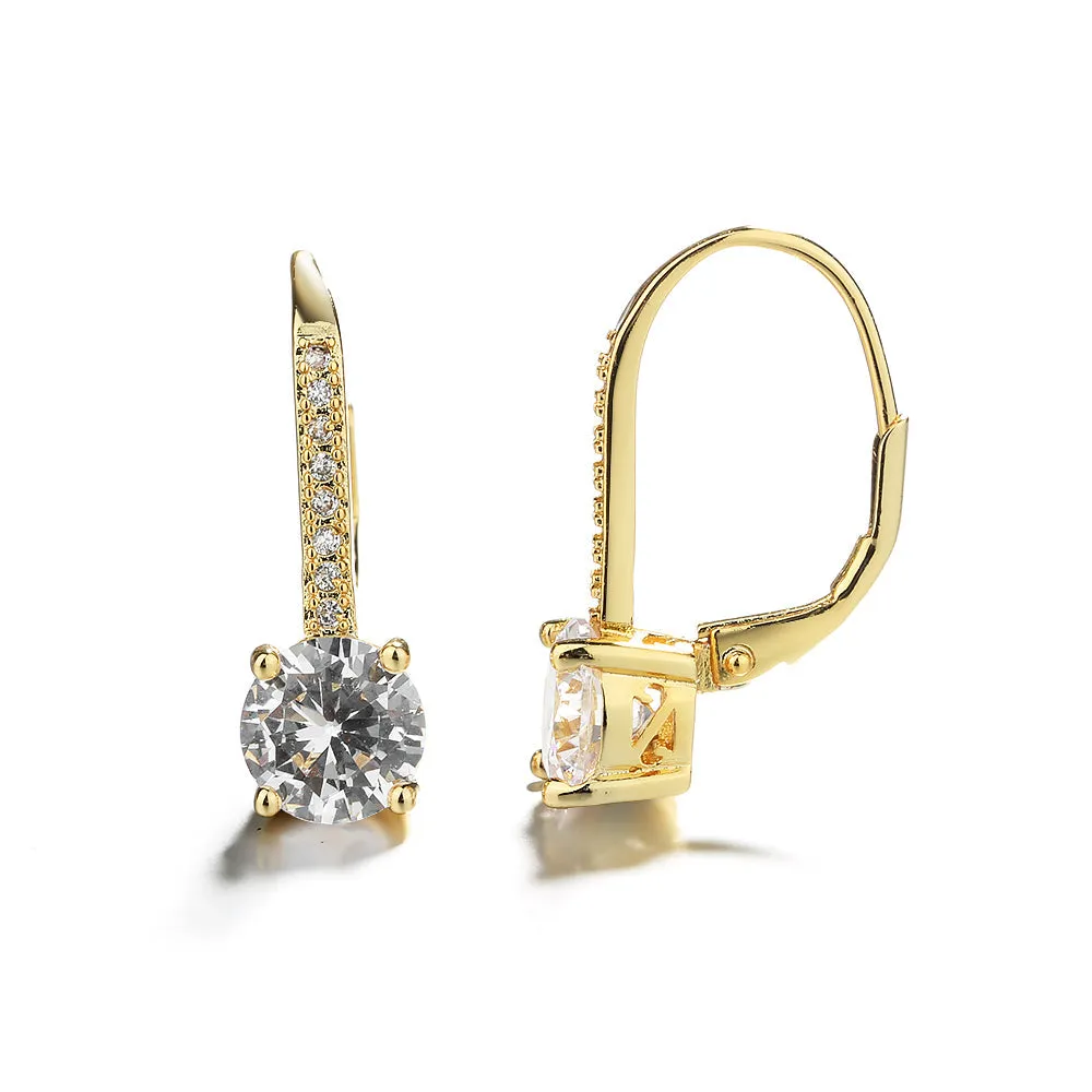 Sparkling Crystal 14K Gold Studded Leverback Earring