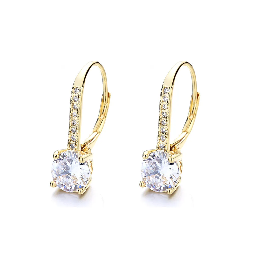 Sparkling Crystal 14K Gold Studded Leverback Earring