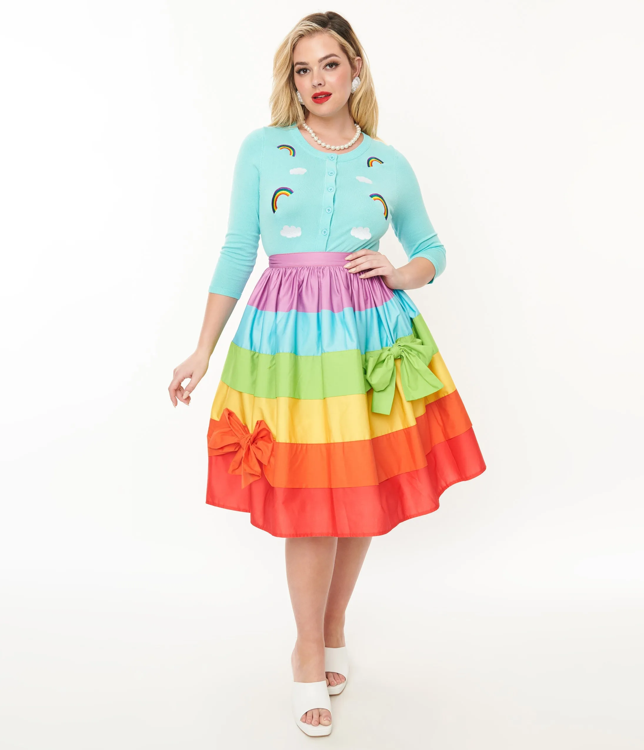 Vintage 1950s Rainbow Stripe Gellar Swing Skirt