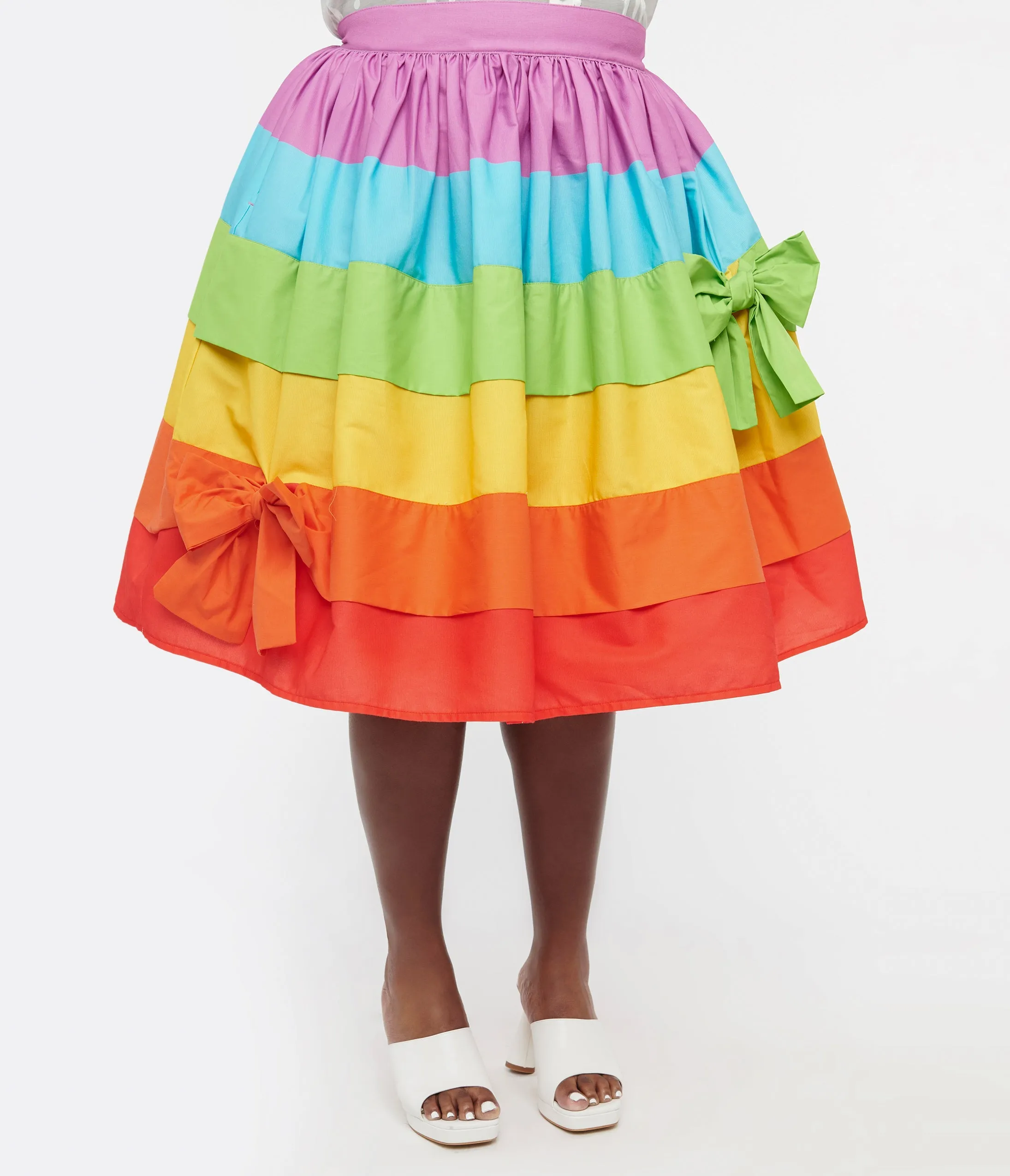 Vintage Plus Size 1950s Rainbow Stripe Gellar Swing Skirt