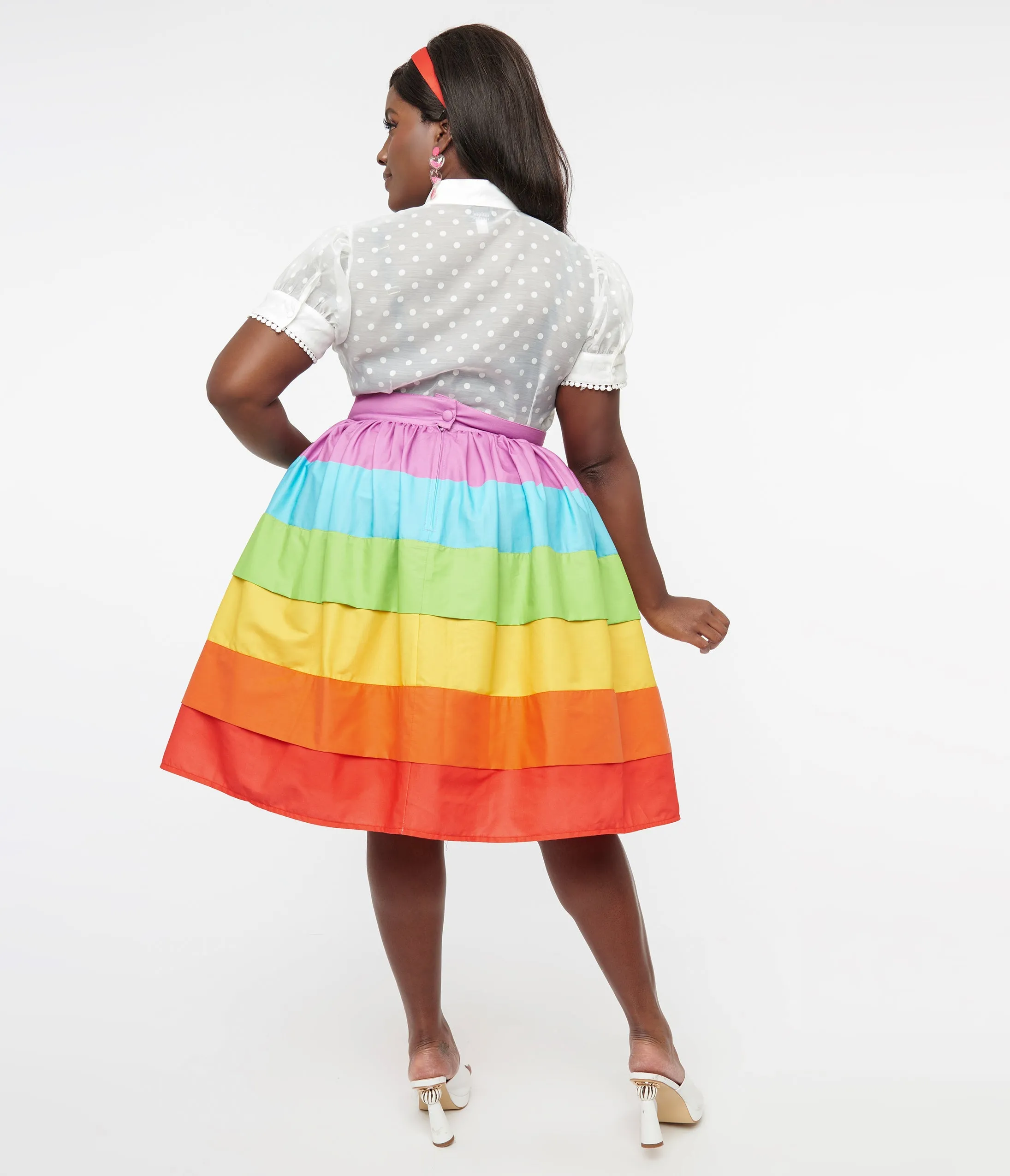 Vintage Plus Size 1950s Rainbow Stripe Gellar Swing Skirt