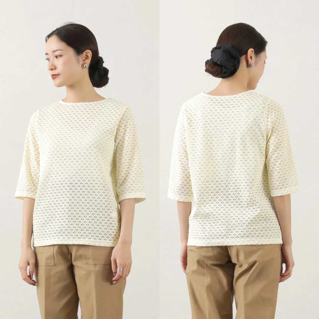 KELEN (ケレン) LICRY Lace Tops - Women's Formal Blouse with Round Neck and Three-Quarter Sleeves