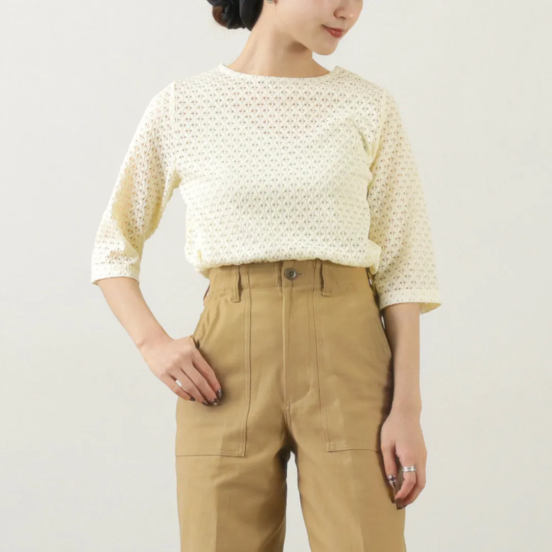 KELEN (ケレン) LICRY Lace Tops - Women's Formal Blouse with Round Neck and Three-Quarter Sleeves