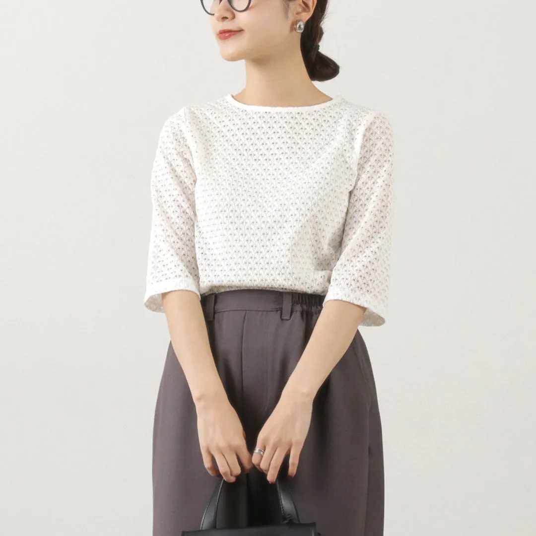 KELEN (ケレン) LICRY Lace Tops - Women's Formal Blouse with Round Neck and Three-Quarter Sleeves