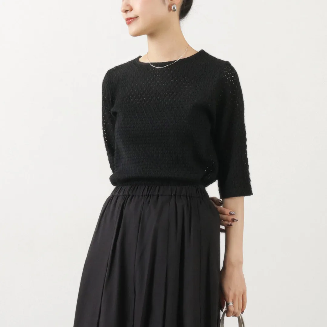 KELEN (ケレン) LICRY Lace Tops - Women's Formal Blouse with Round Neck and Three-Quarter Sleeves