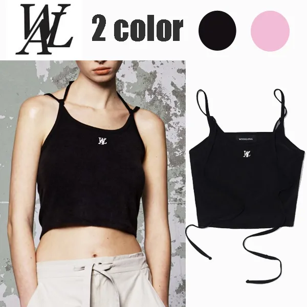 WOOALONG's Casual Halter Neck Tanks & Camisoles with Short Length and Logo