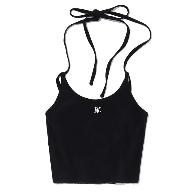 WOOALONG's Casual Halter Neck Tanks & Camisoles with Short Length and Logo