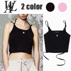 WOOALONG's Casual Halter Neck Tanks & Camisoles with Short Length and Logo