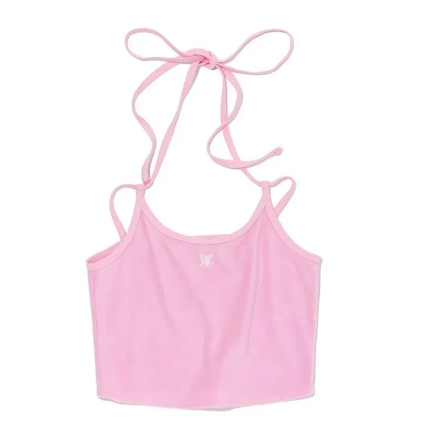 WOOALONG's Casual Halter Neck Tanks & Camisoles with Short Length and Logo