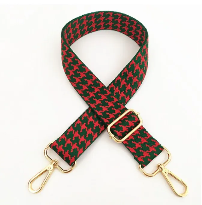 1.5 Adjustable Embroidered Bag Strap - Ruby and Emerald Houndstooth