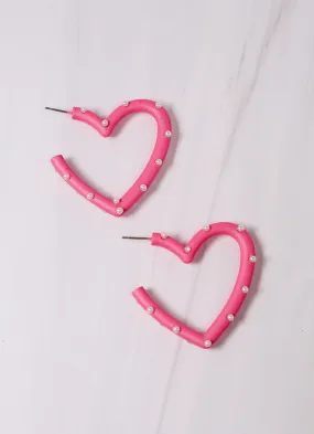 HOT PINK Admirer Pearl Heart Earring