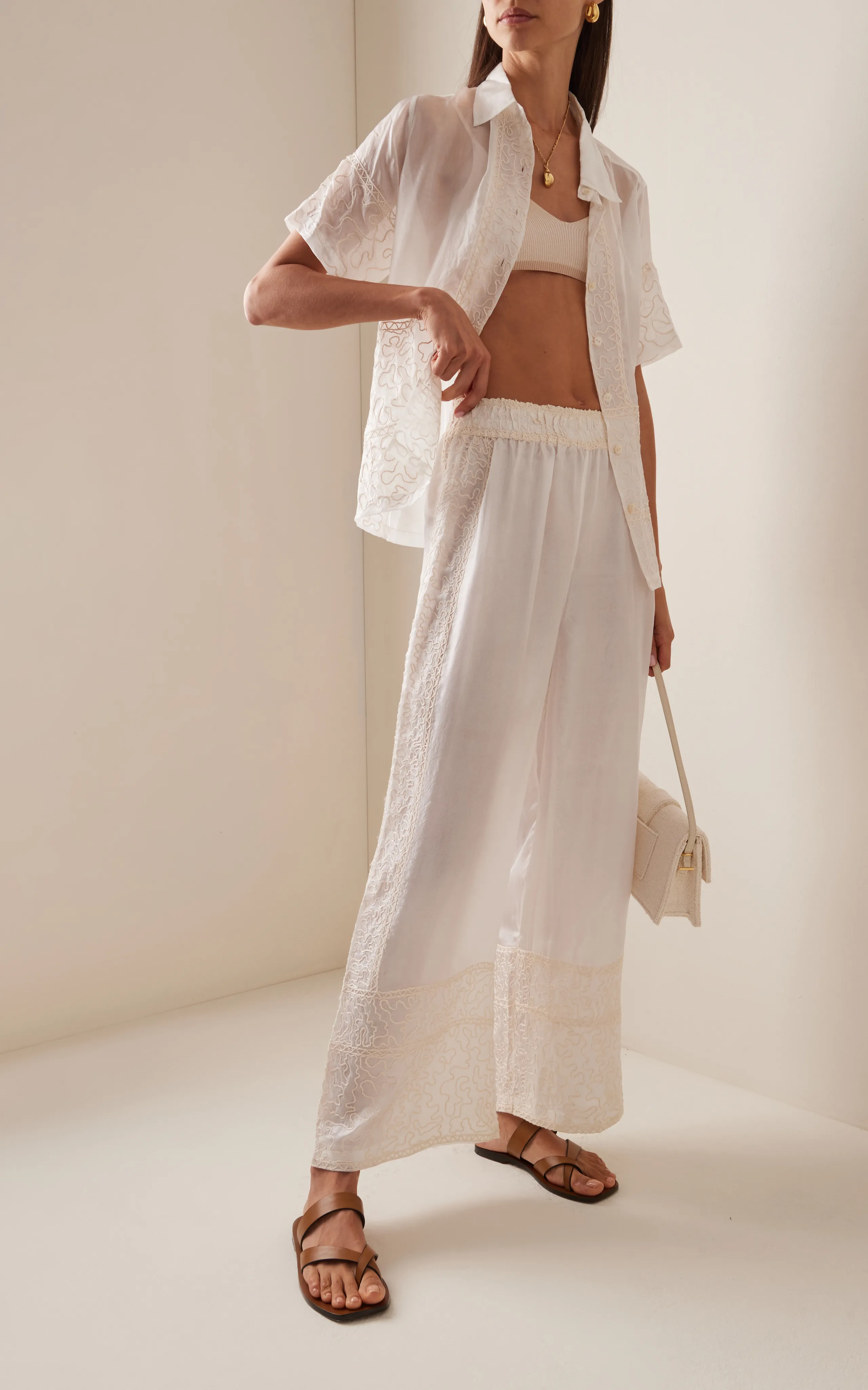 All That Remains Promise Hand Embroidered Silk Wide Leg Pants