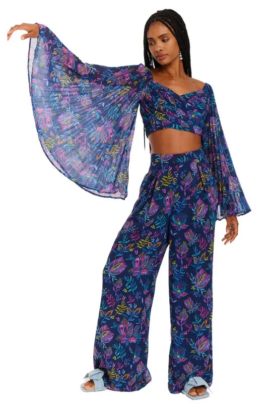 Allison Dorit Purple Floral Wide Leg Pants