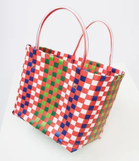 1970s Red Green Woven Basket Bag