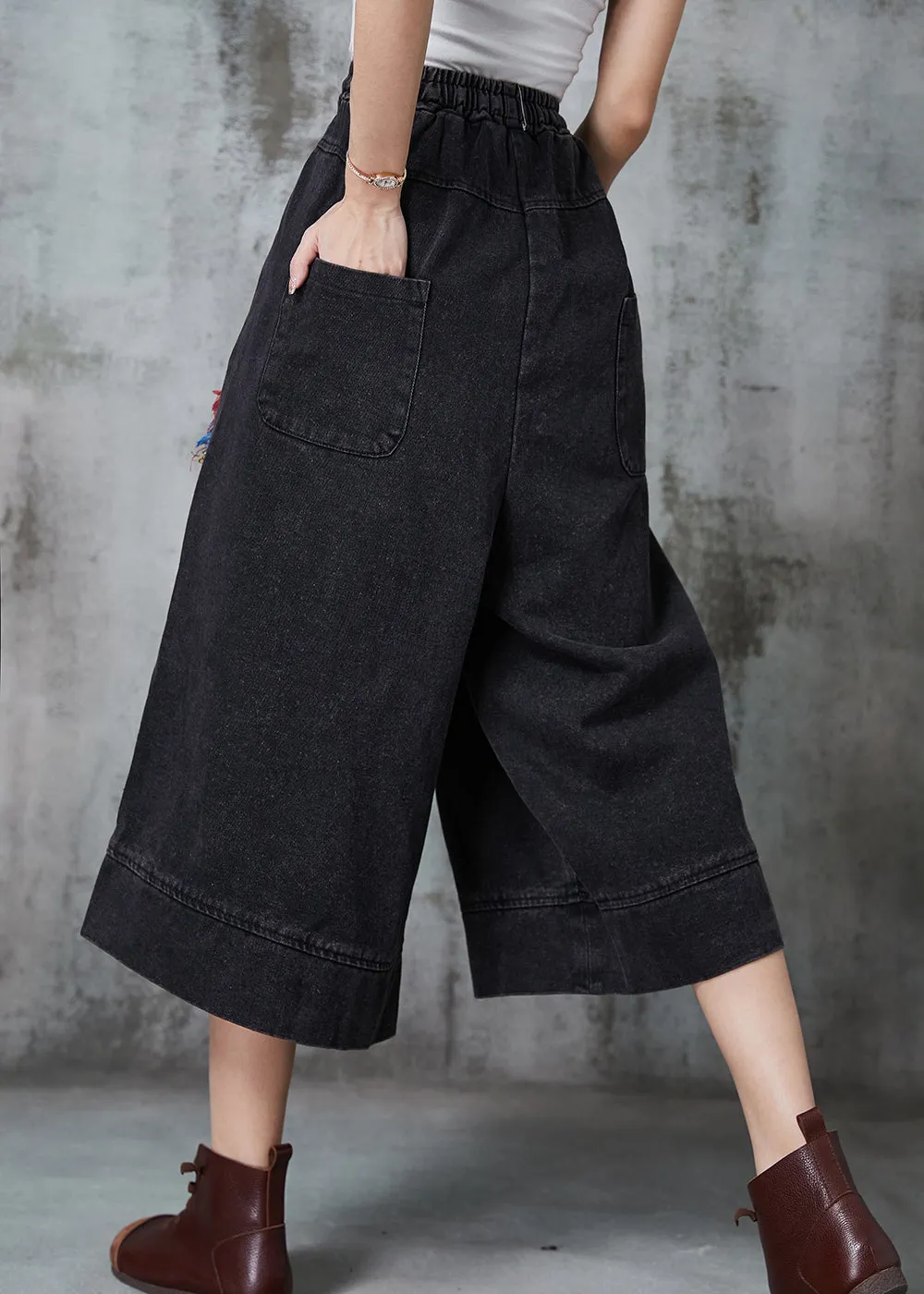 Art Black Wide Leg Pants Oversized Patchwork Denim Summer