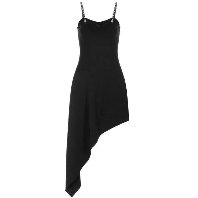 Asymmetric Hem Slip Dresses with Heart Pattern