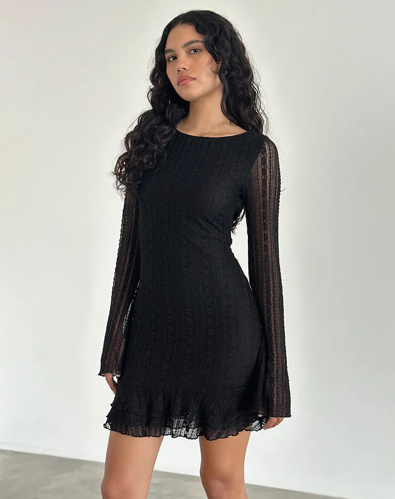 Backless Mini Dress in Lace Black by Janawa