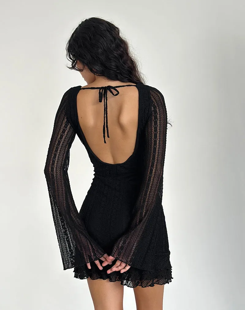 Backless Mini Dress in Lace Black by Janawa