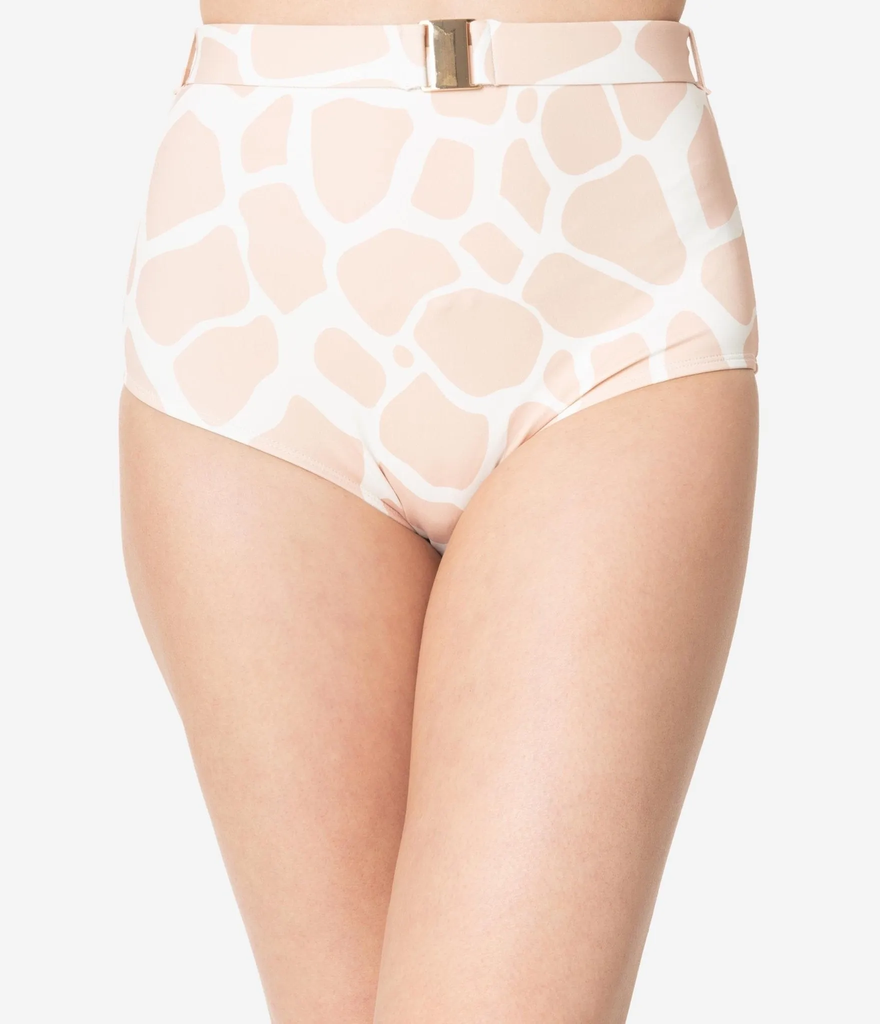 Beige & White Giraffe Print Swim Bottoms