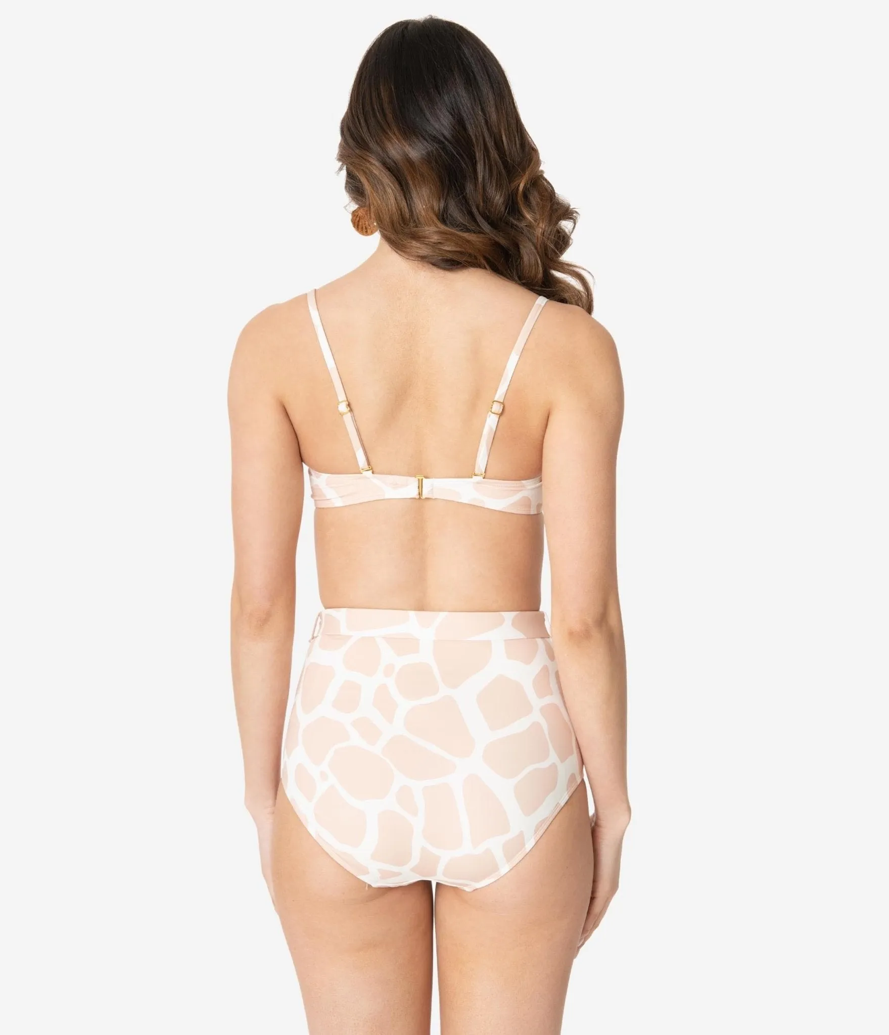 Beige & White Giraffe Print Swim Bottoms