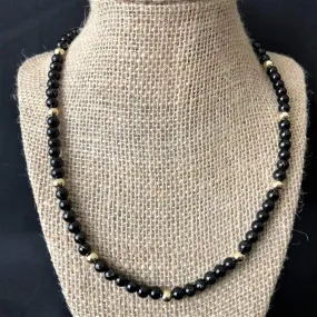 Black and Gold Striped Mens Beaded Necklace