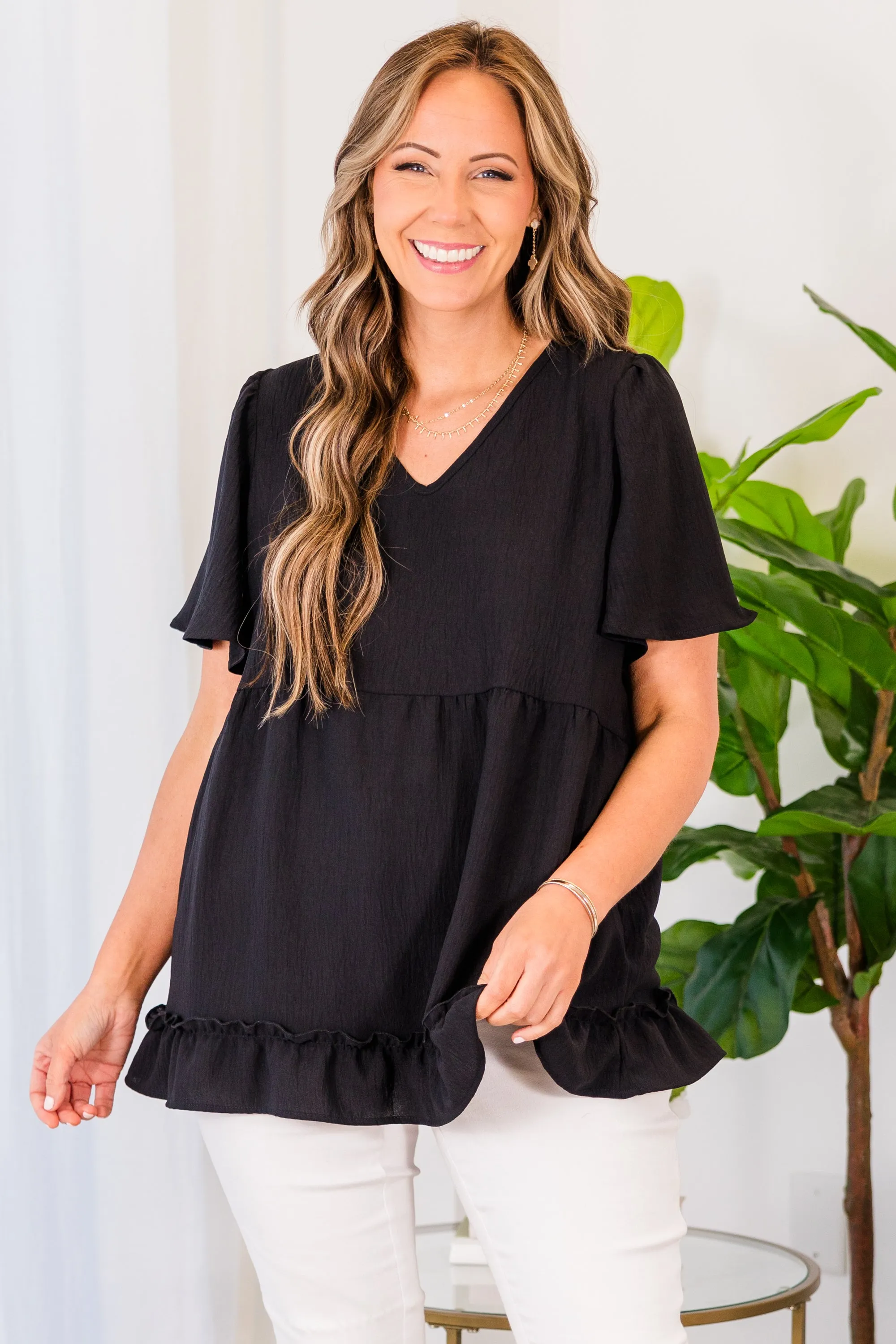 Black Bouquet Toss Top