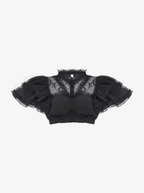 Black Gothic Lolita Blouse with Ruffled Lace Top