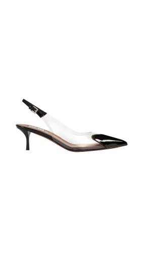 Black Patent Lambskin Heart Slingbacks