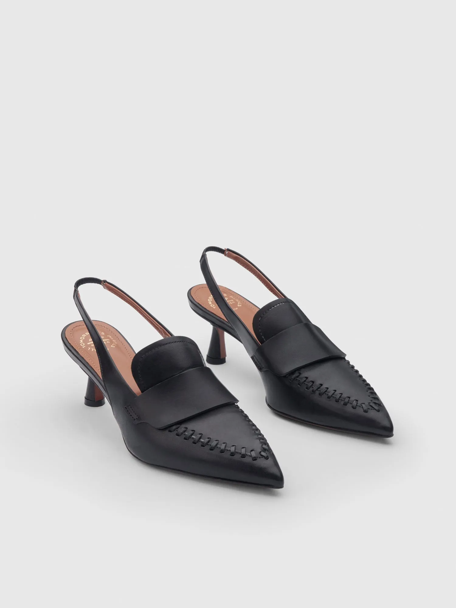 Black Leather Severino Slingbacks