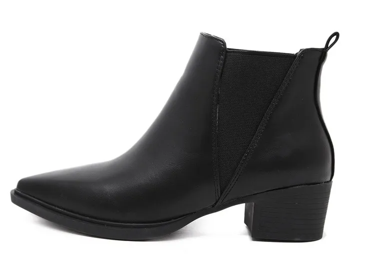 Black Pointed Head V Chelsea Ankle Boots Flats Shoes