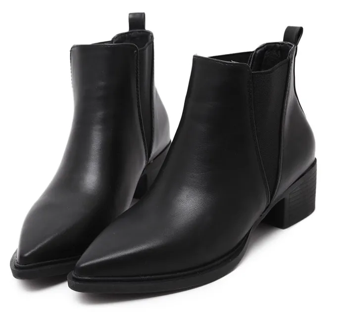 Black Pointed Head V Chelsea Ankle Boots Flats Shoes