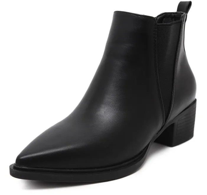 Black Pointed Head V Chelsea Ankle Boots Flats Shoes