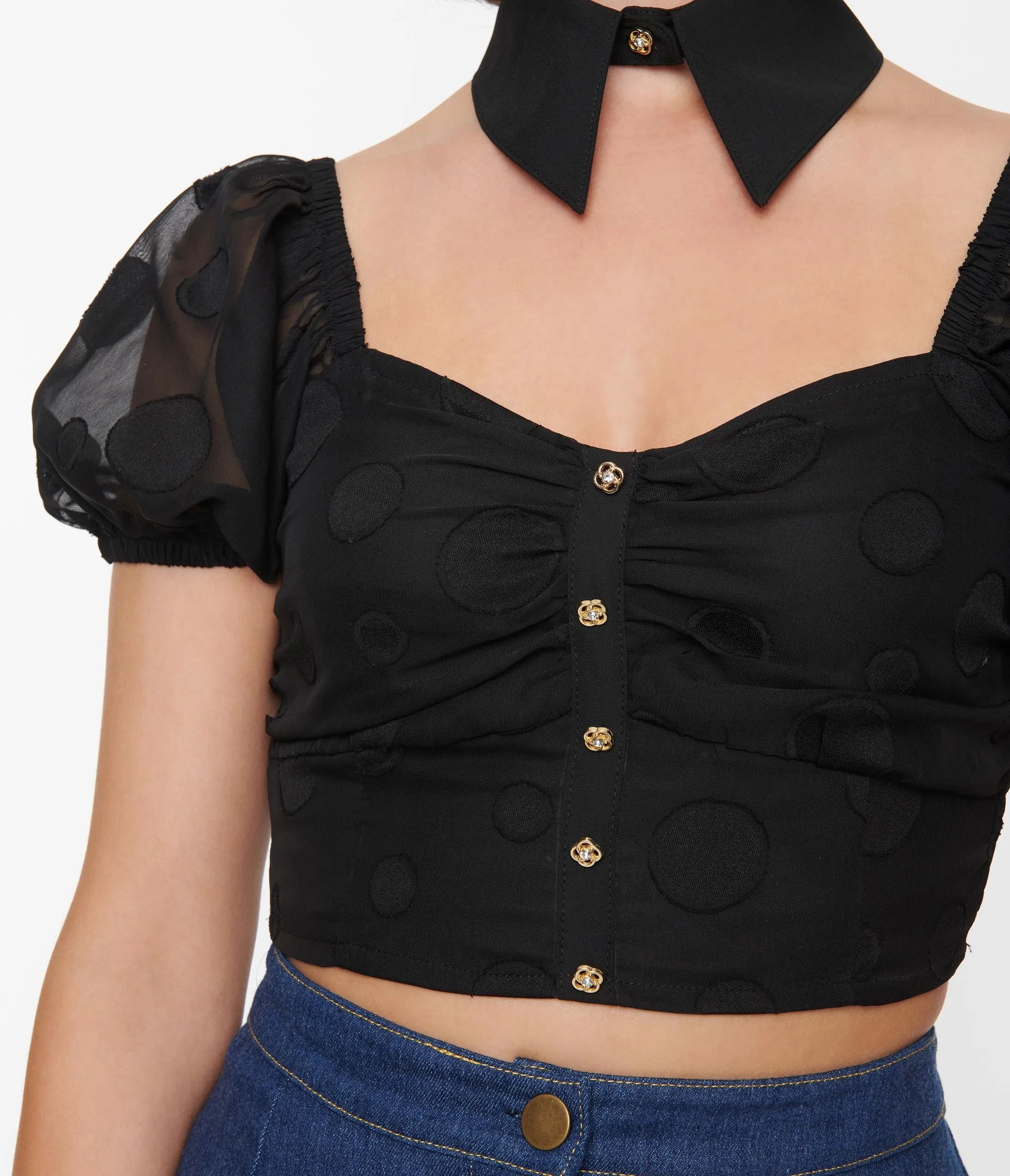 Black Polka Dot Crop Top