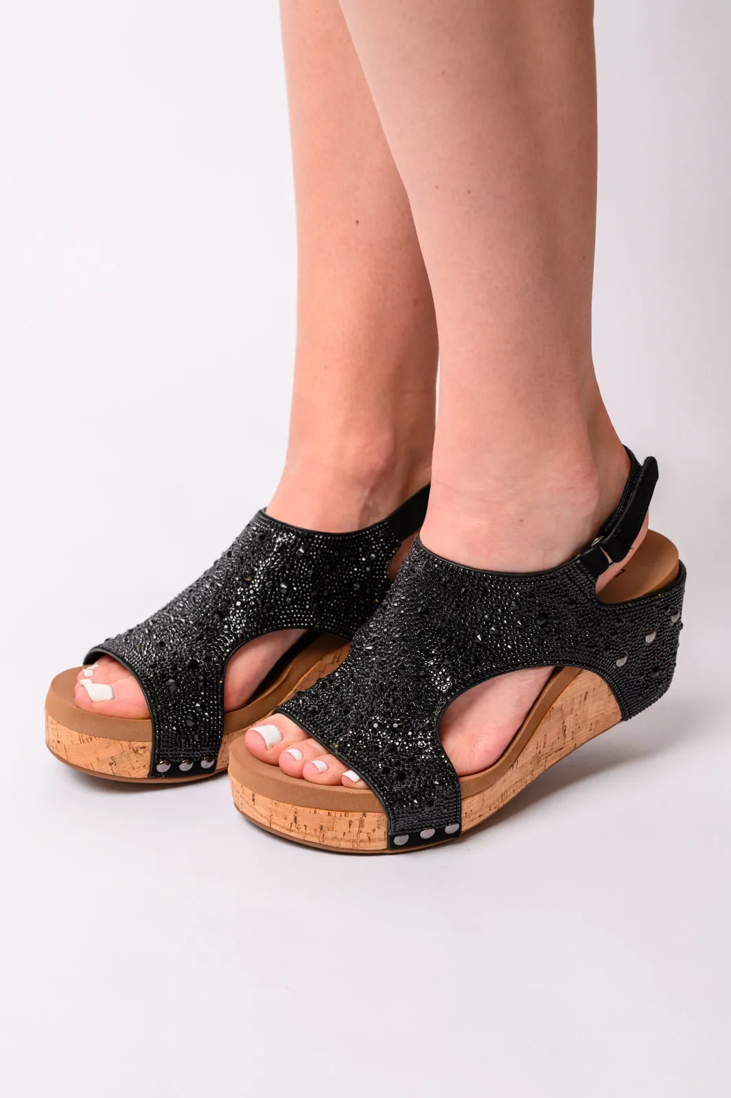 Black Rhinestone Ashley Wedge Sandals