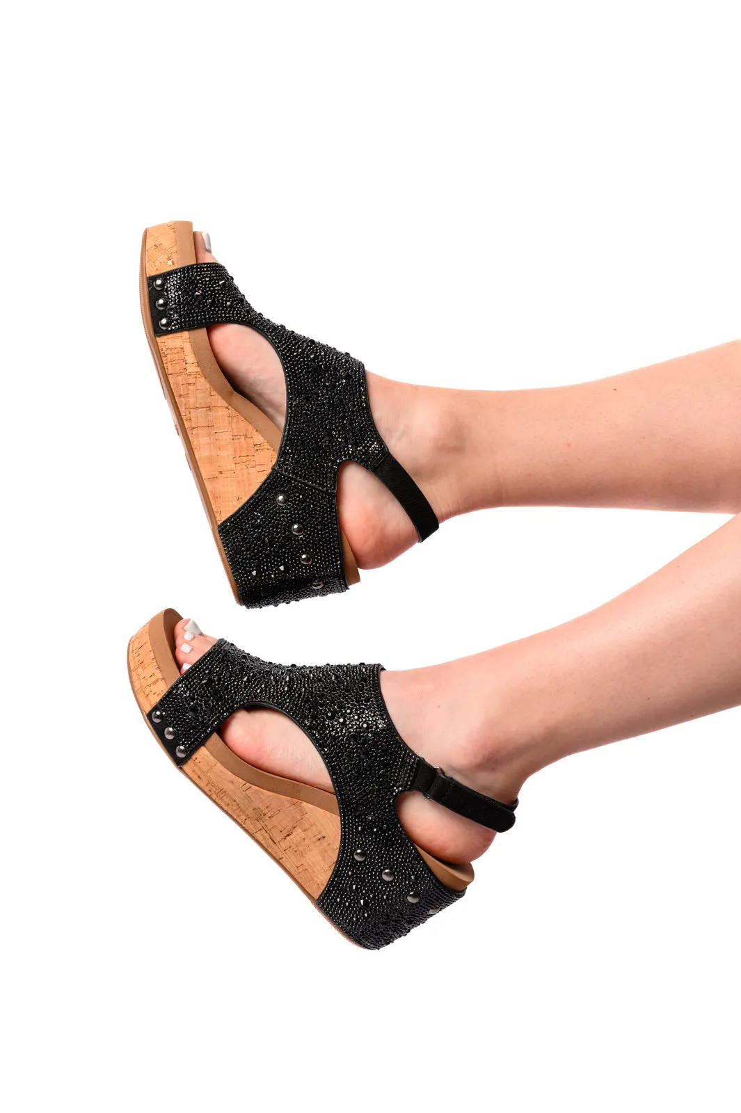 Black Rhinestone Ashley Wedge Sandals