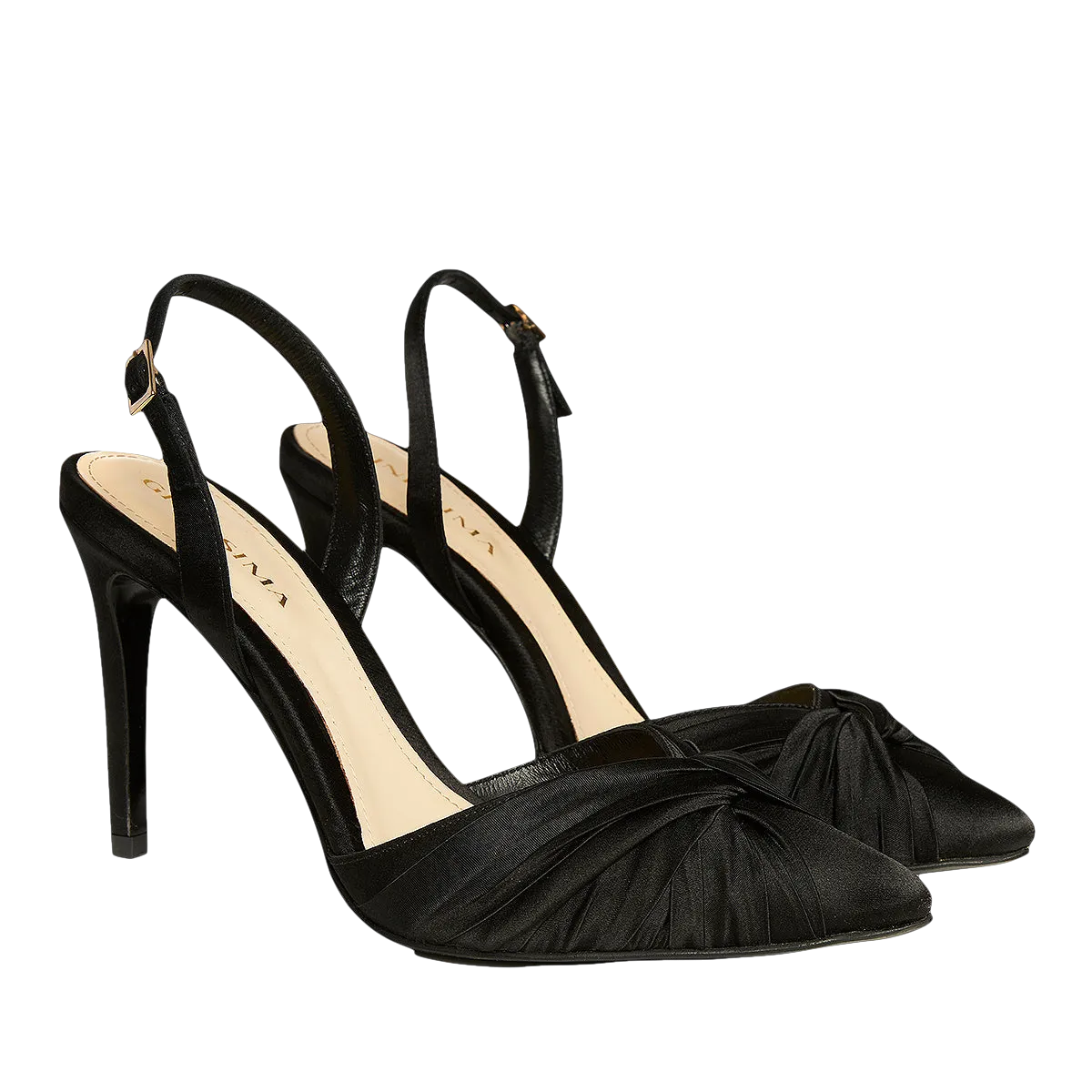 Ana Black Satin Slingback Shoes