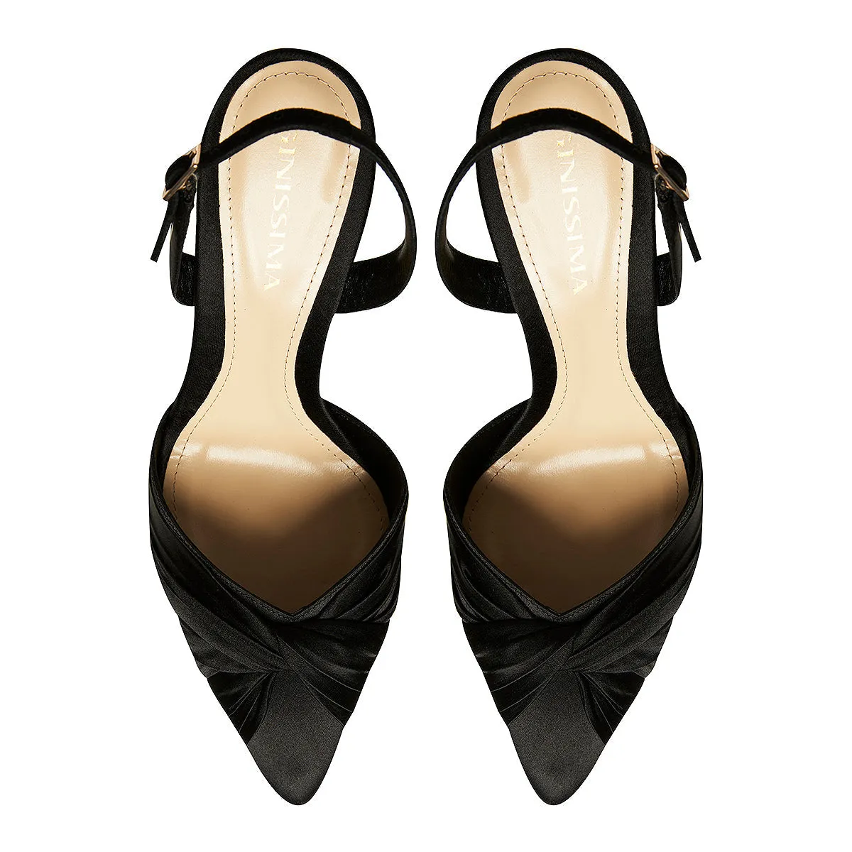 Ana Black Satin Slingback Shoes