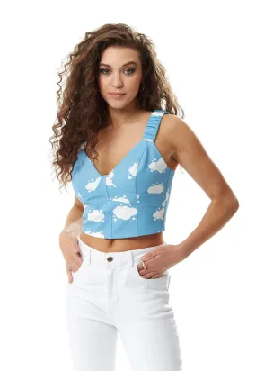 Liquorish Blue Cloud Print Crop Top