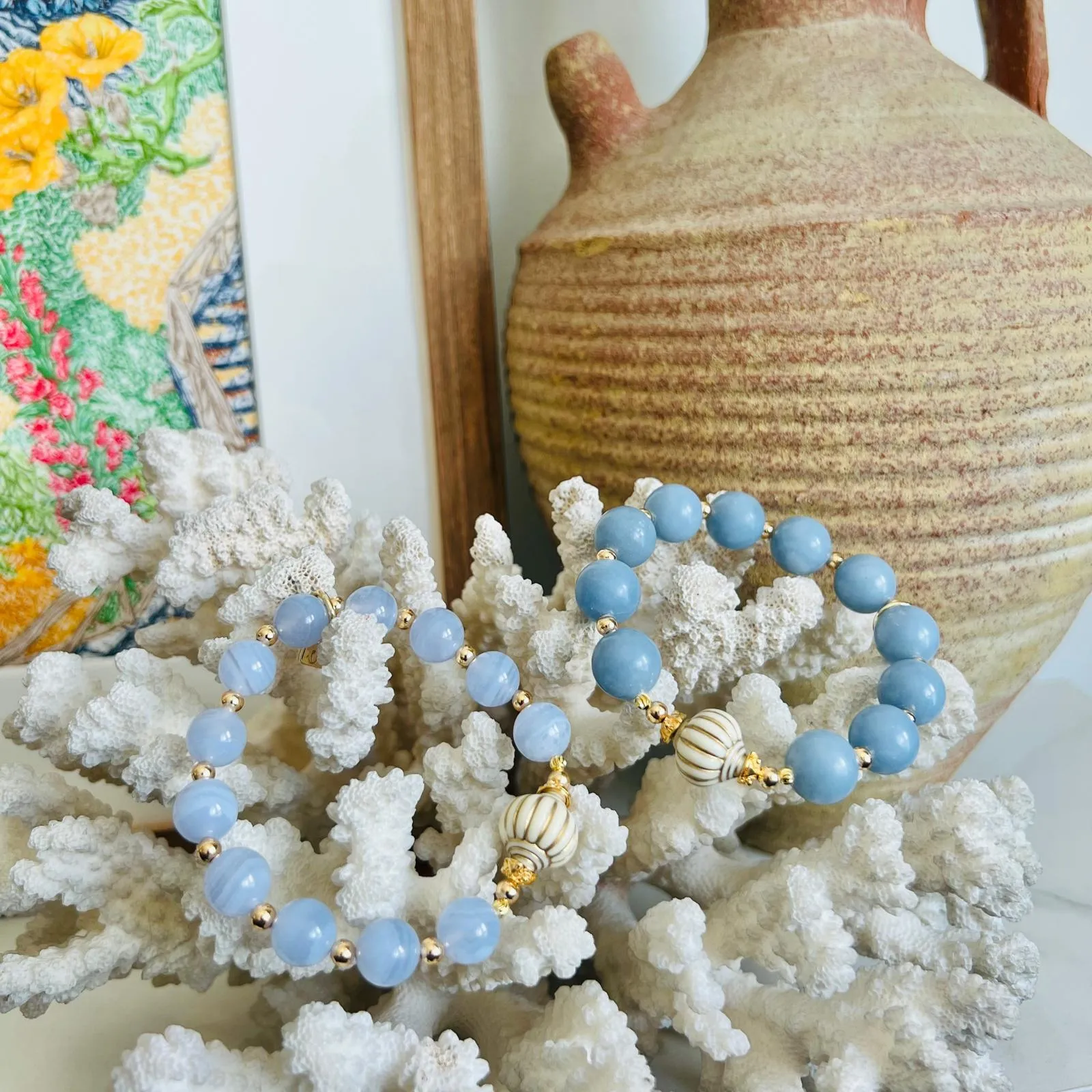 Blue Lace Agate Seashell Bracelet