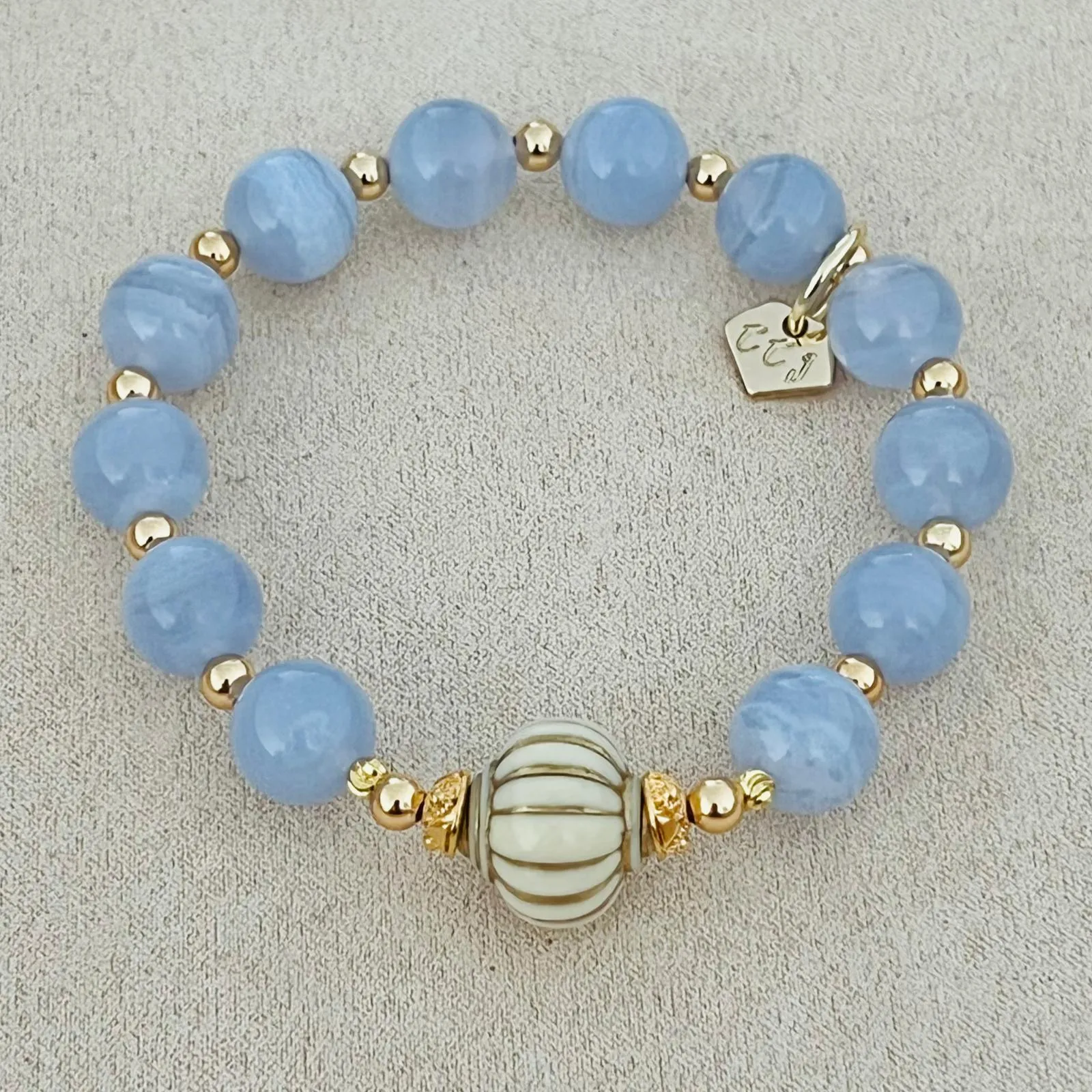 Blue Lace Agate Seashell Bracelet