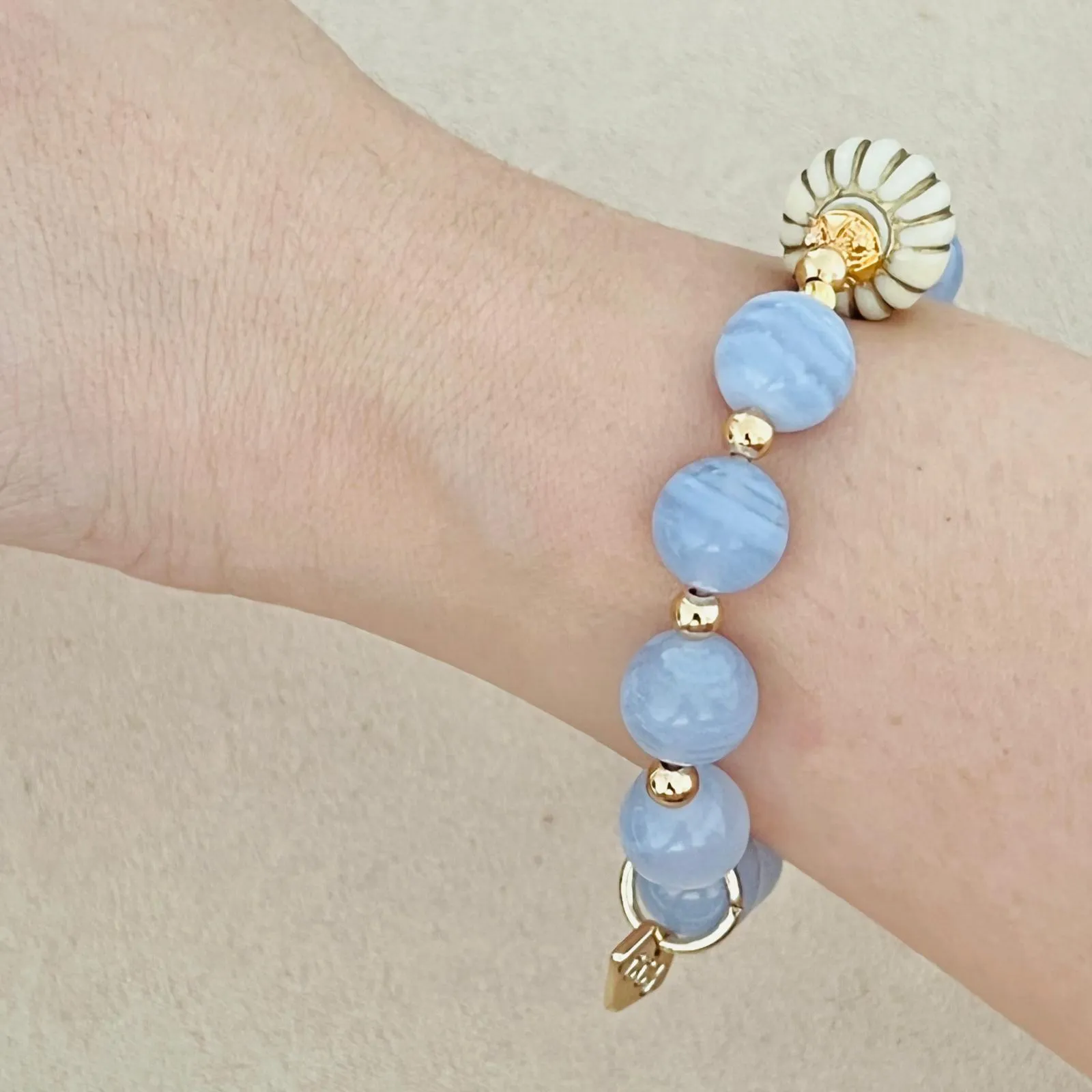 Blue Lace Agate Seashell Bracelet