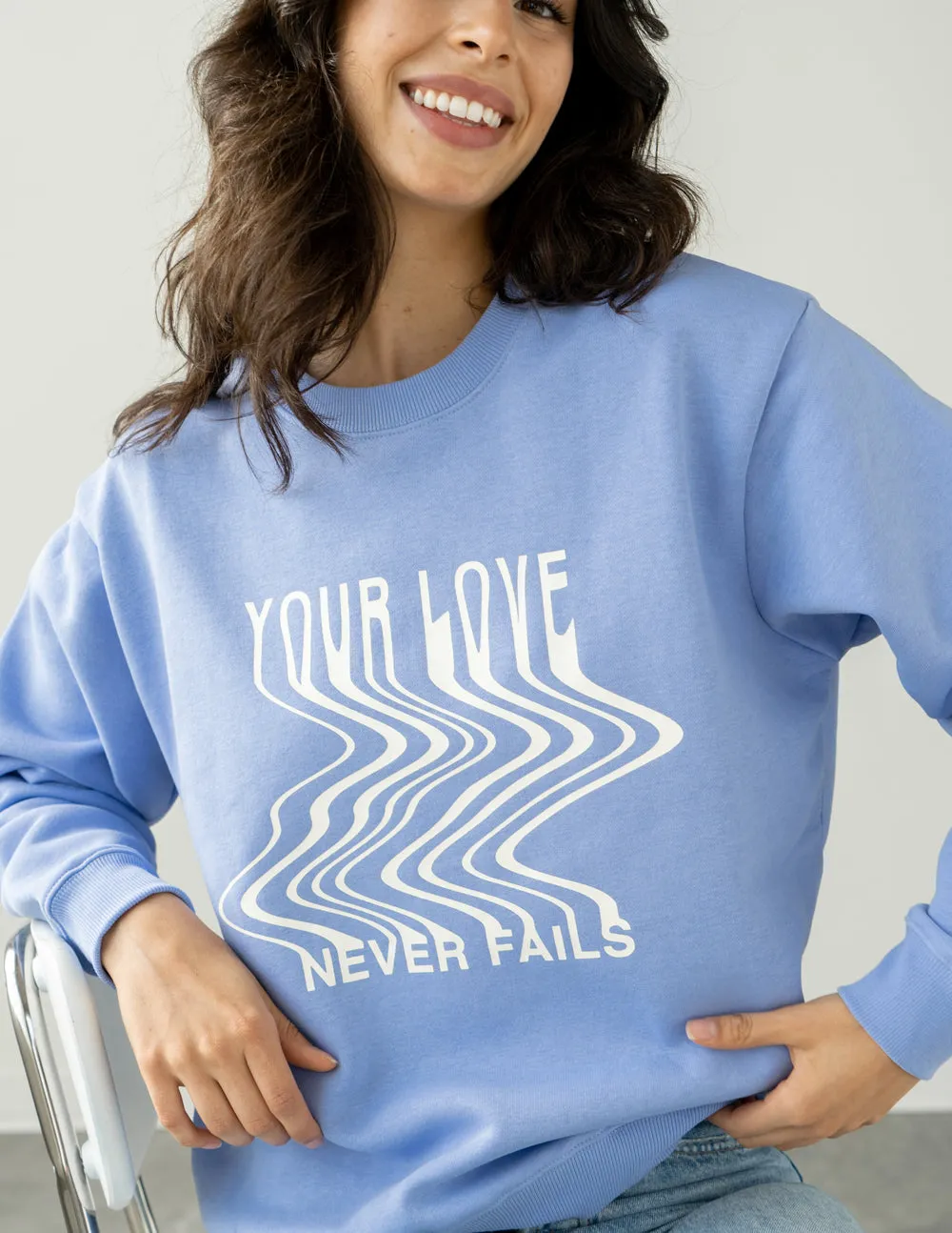 Blue Unisex Crewneck with Love Never Fails