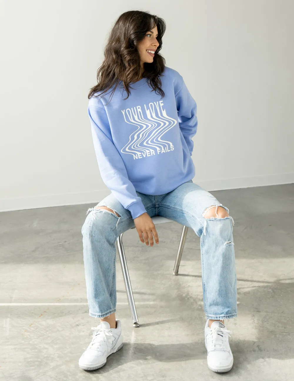 Blue Unisex Crewneck with Love Never Fails