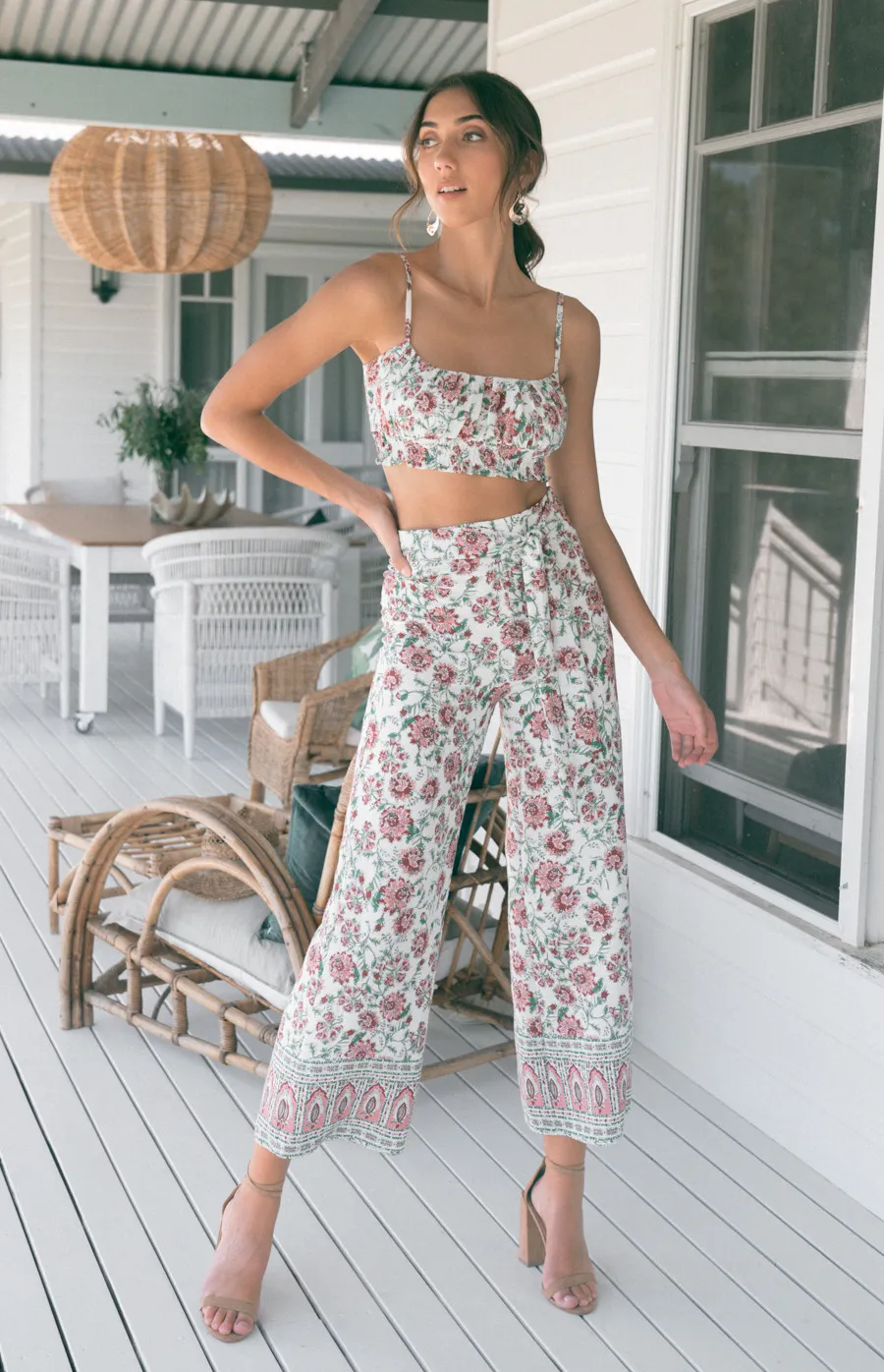 Boho Crop Top and Wide Leg Pants Set (SSE357A)