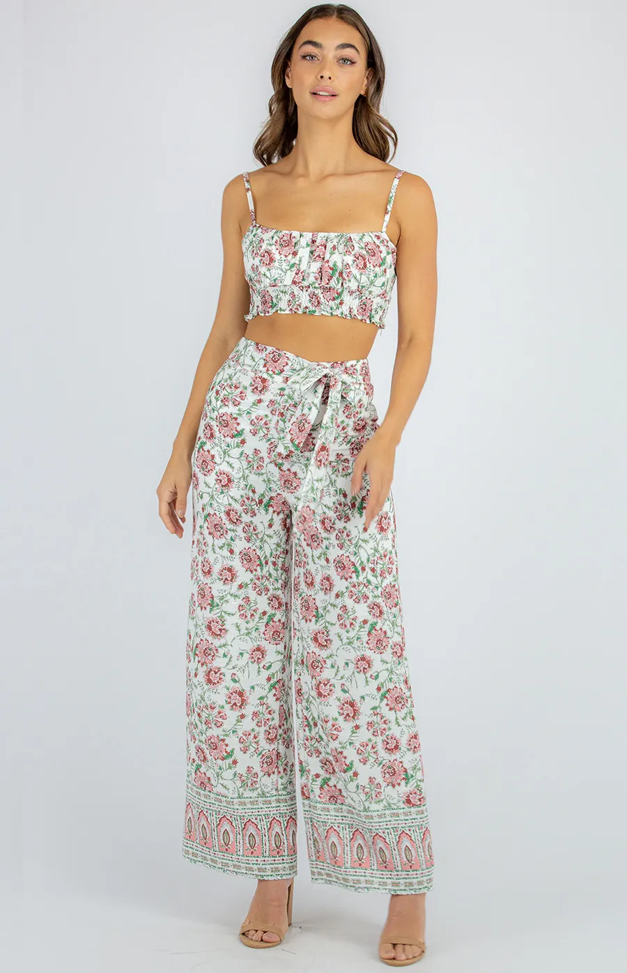 Boho Crop Top and Wide Leg Pants Set (SSE357A)