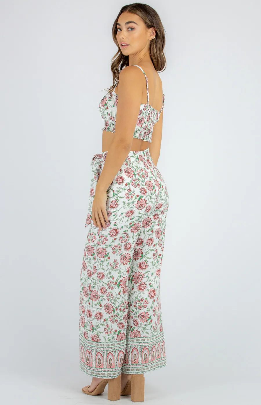 Boho Crop Top and Wide Leg Pants Set (SSE357A)