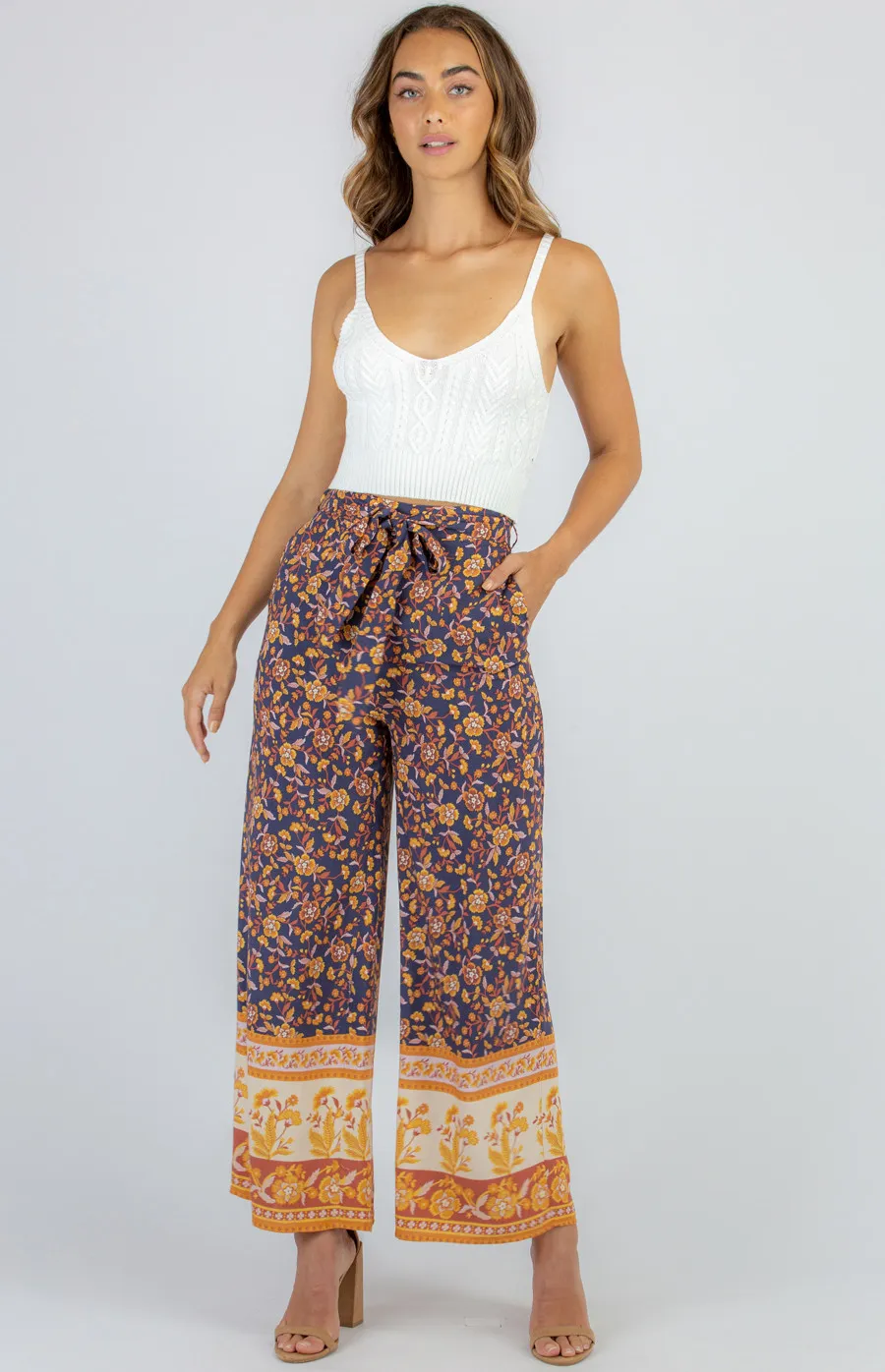 Boho Wide Leg Pants with Belt Detail (SPA389A)